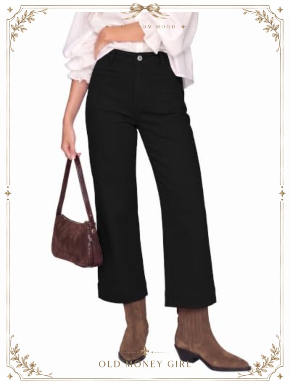 High Waisted Wide Leg Cropped Stretch Denim Jeans Pockets